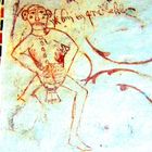 Wandmalerei im Mittelalter - alte Schriften - Mystisches - Teufel oder Bauer - Comics
