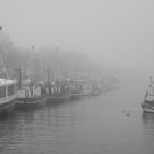 Warnemünde - Alter Strom im Nebel, Fischkutter WAR 1 fährt aus zum Fischen
