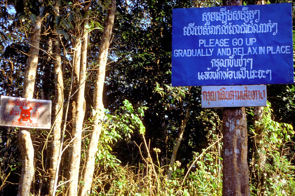 Warning signs every where beside the walk at Khao Preah Vihear