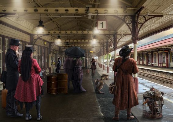 Wartende Dampfreisende