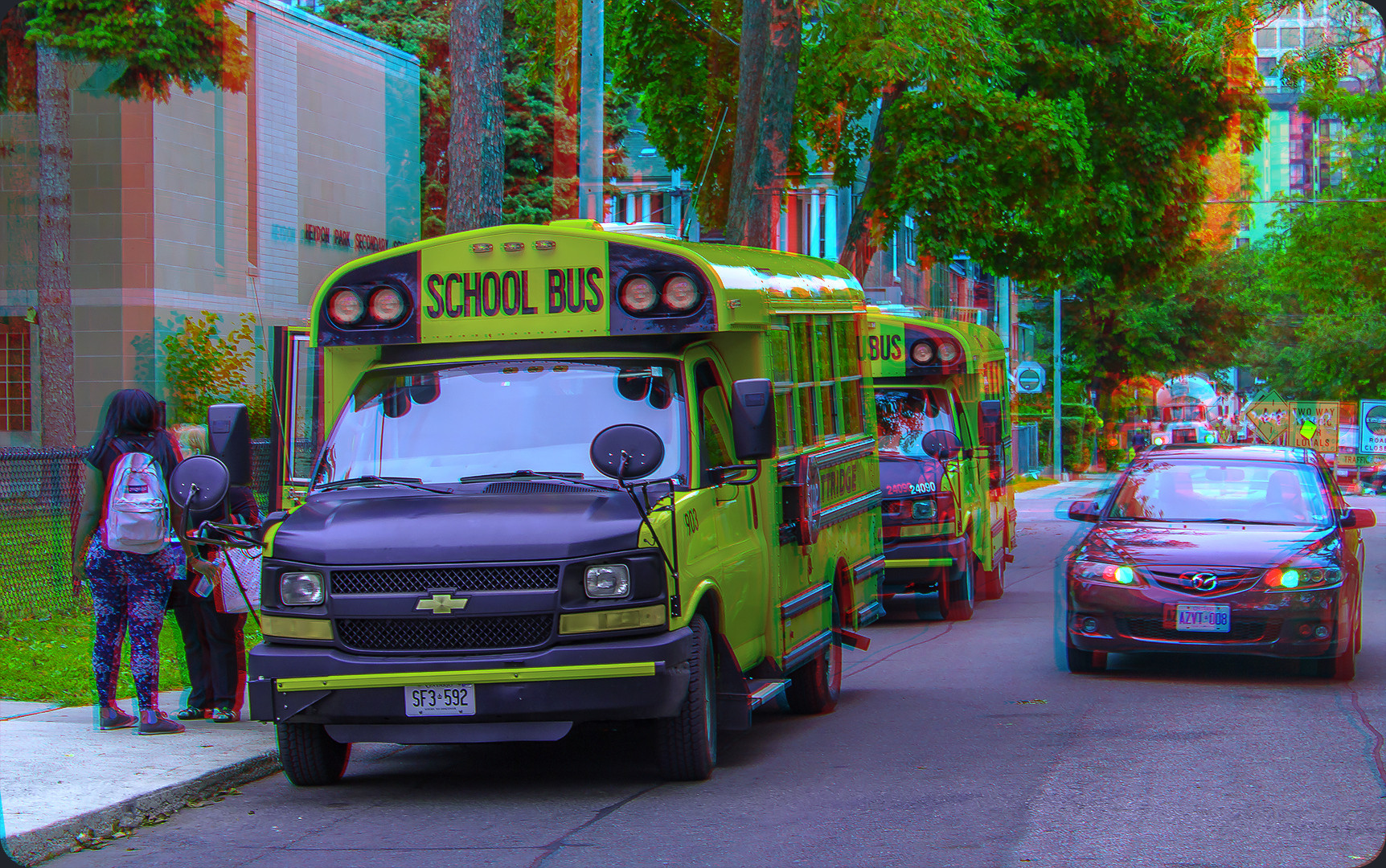 Wartende Schulbusse in Toronto 3-D