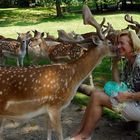 Was der Hirsch Carina wohl ins Ohr flüstert - oder ist das ein Begrüßungskuss?