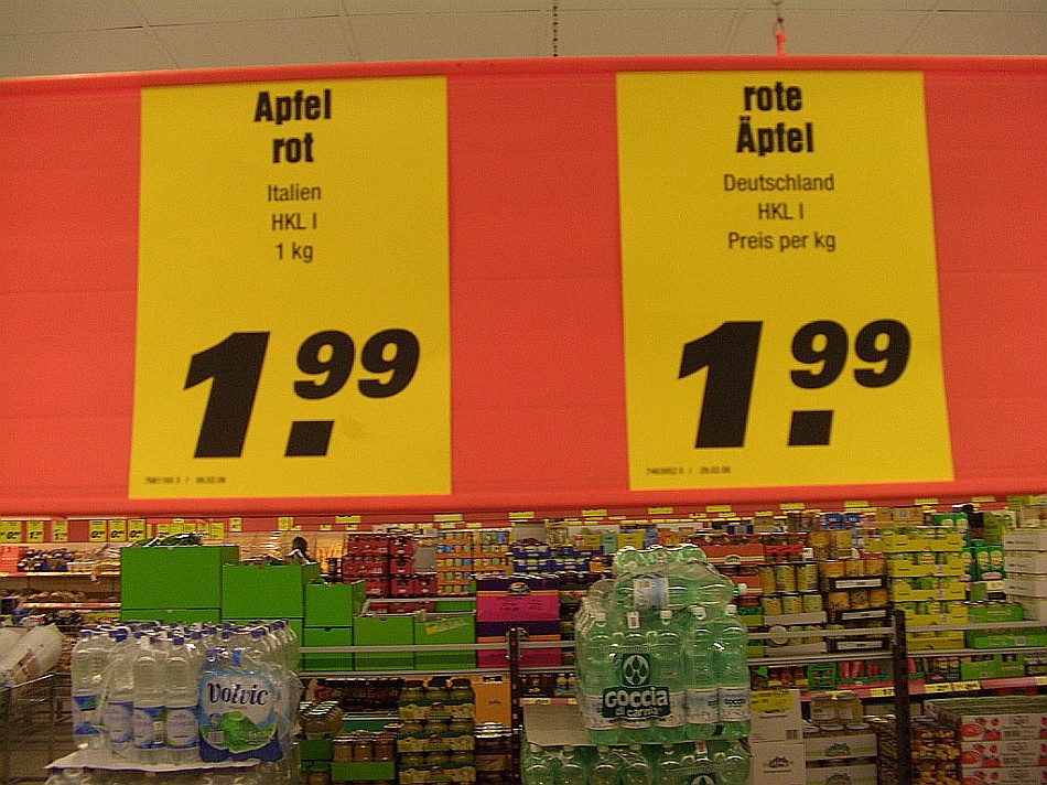 Was du wolle, Apfel rot oder rote Äpfel? Kost das gleiche!