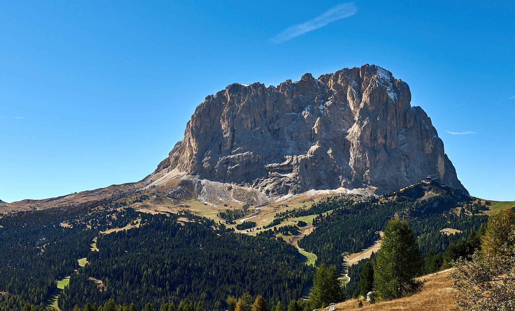 Was für ein Klotz, der 3181 m hohe Langkofel in der Morgensonne, Luis Trenkers Lieblingsberg