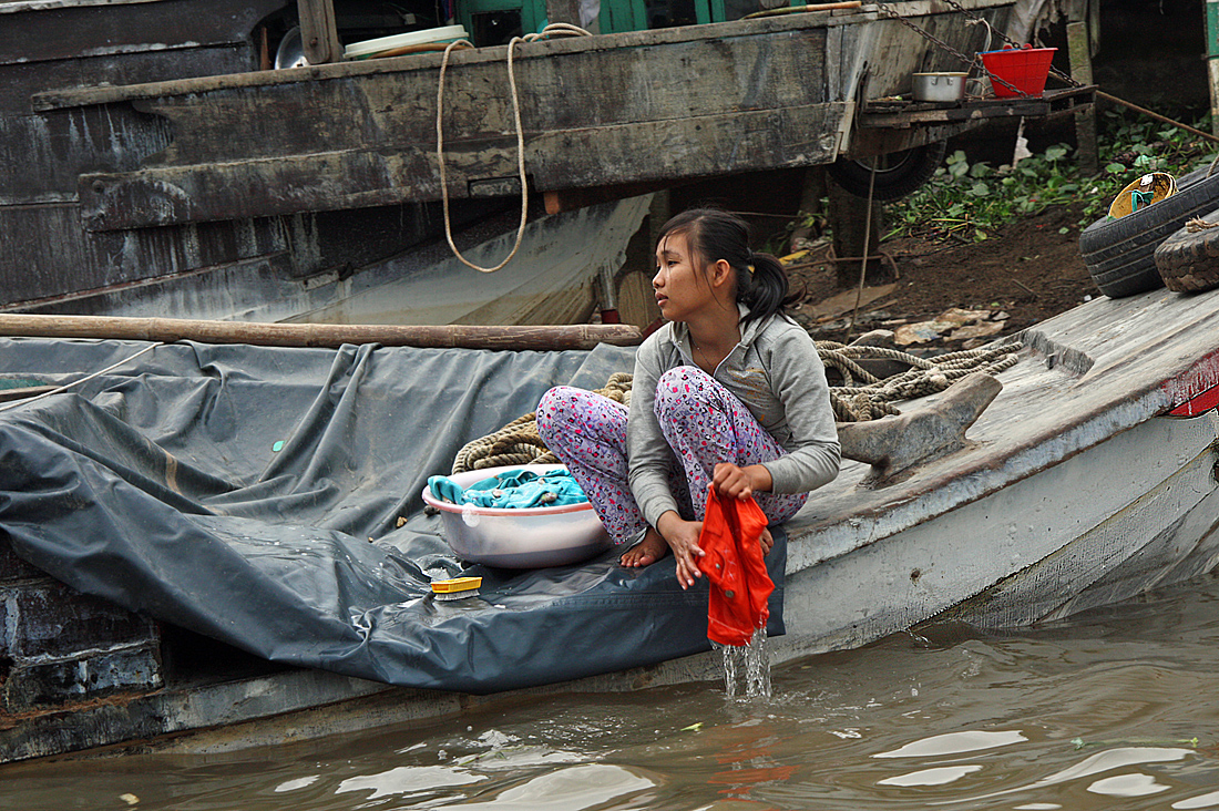 Waschtag am Mekong