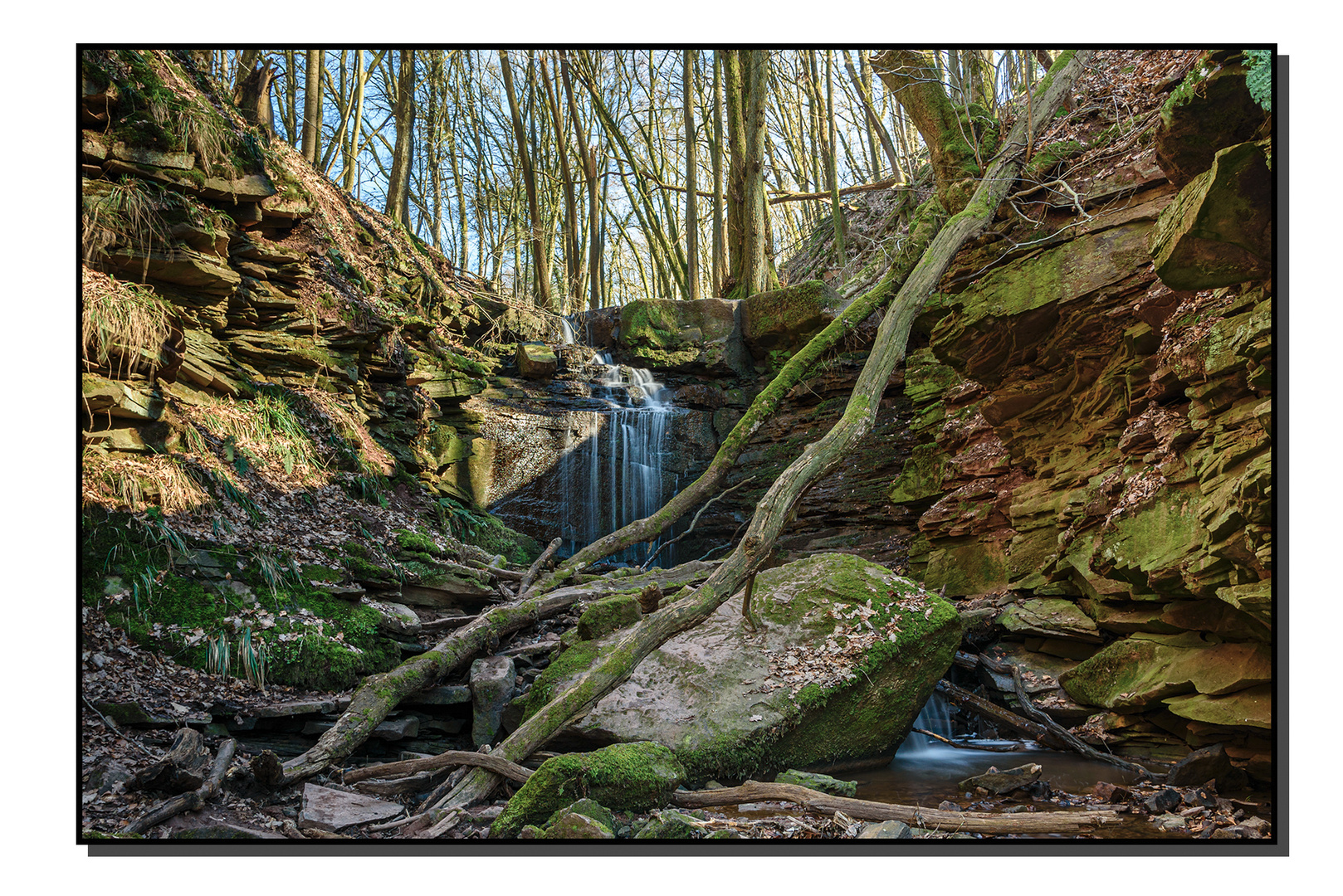 Wasserfall mit Holz in der Margarethenschlucht