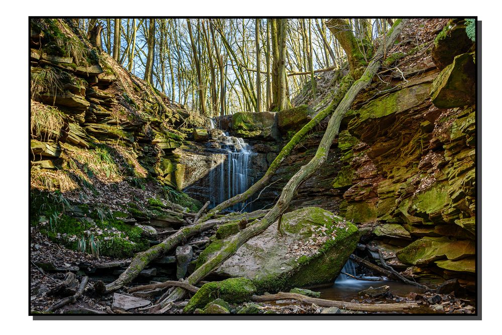 Wasserfall mit Holz in der Margarethenschlucht