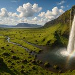 Wasserfall und grüne Ebene