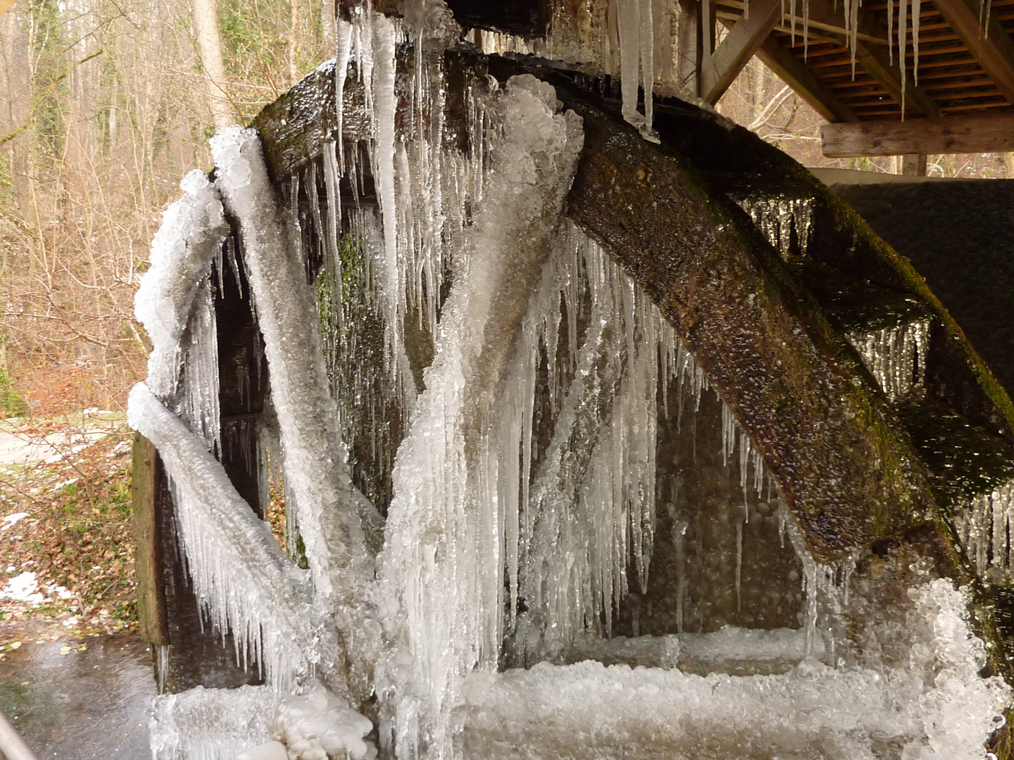 Wasserrad nach tiefem Frost durch ...