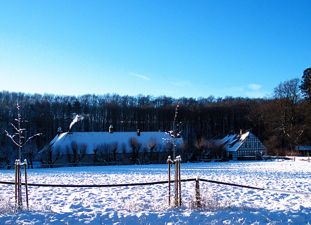 wasserschloss haus marck im schnee