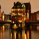 Wasserschloss in der Hamburger Speicherstadt bei Nacht