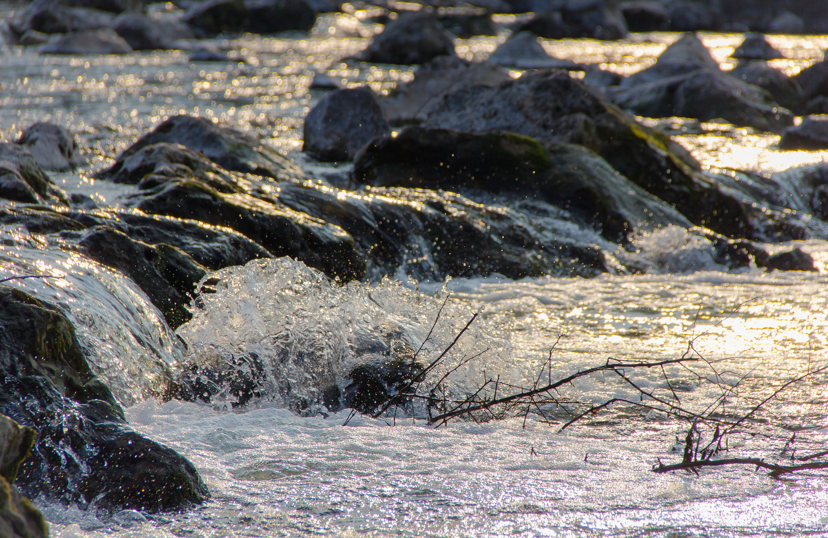 Wasserspritzer in der Abendsonne