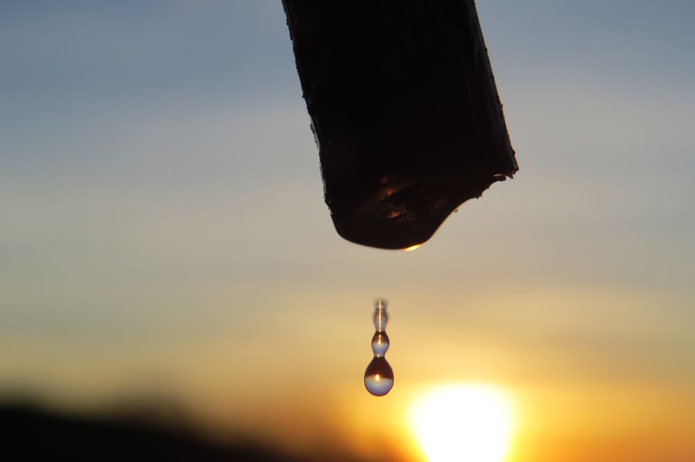 Wassertropfen im Abendrot