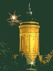 wasserturm bei nacht , photoshop- painting