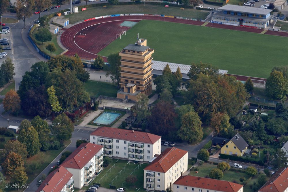 Wasserturm Reichenbach aus der Luft