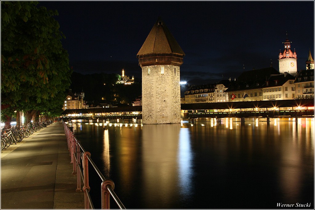 Wasserturm und Kappelbrücke bei Nacht