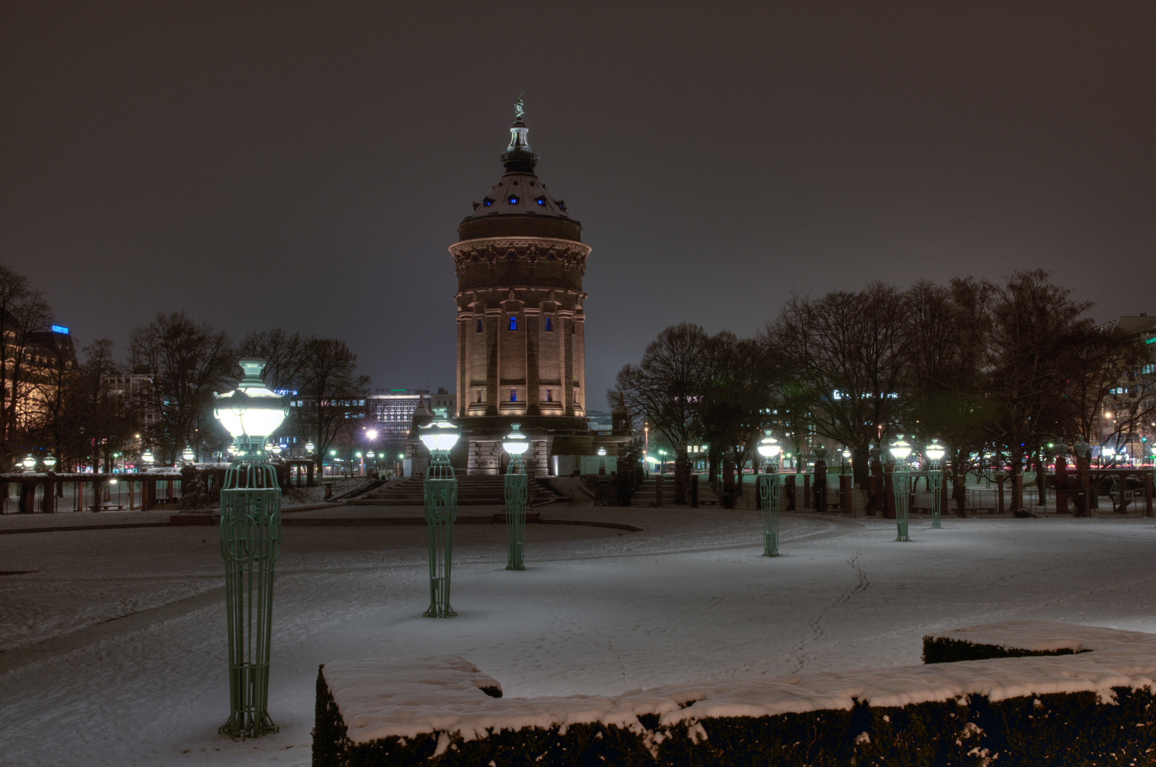 Wasserturmanlage Mannheim im Winter