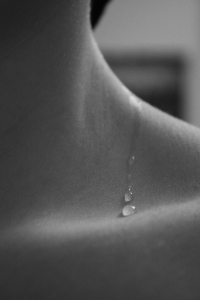 Water drop streaming down my neck