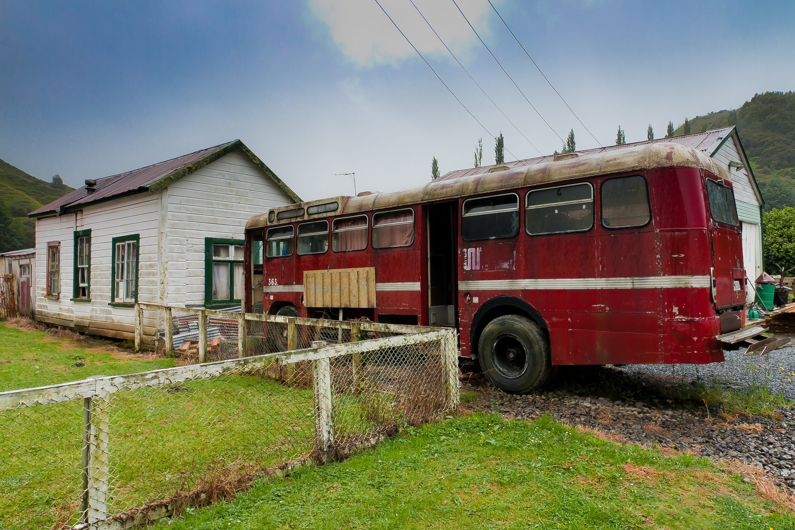 Weathered bus in Whangamomona on "Forgotten World Highway"