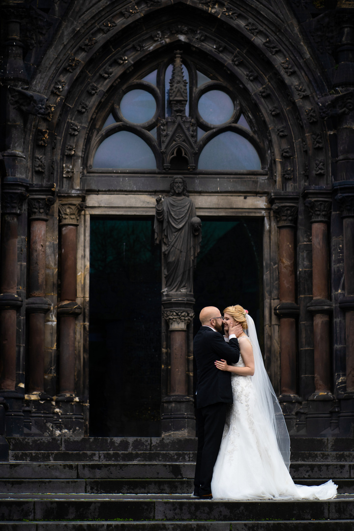 Wedding photo shoot in front of the church