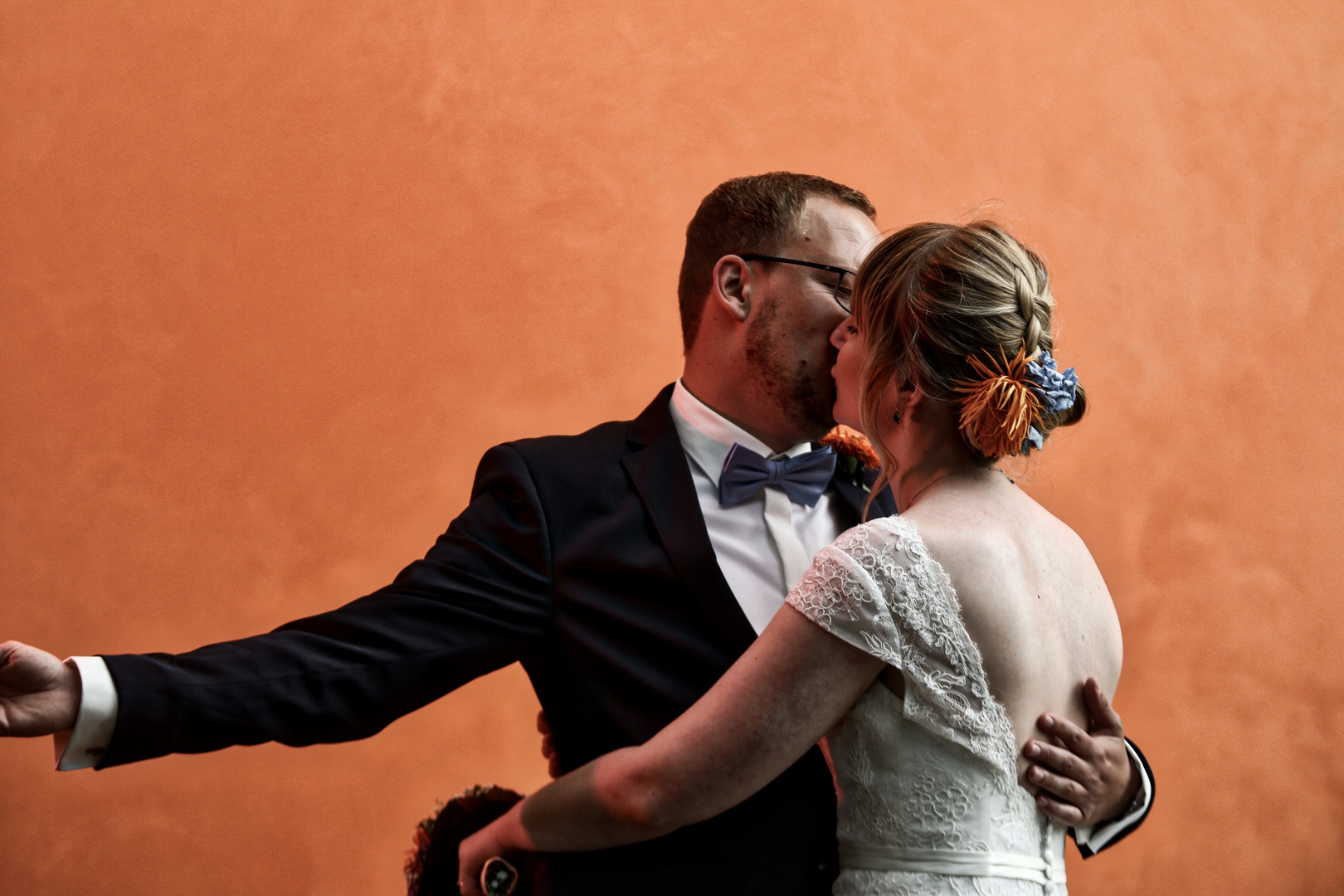 Wedding with smoke in background