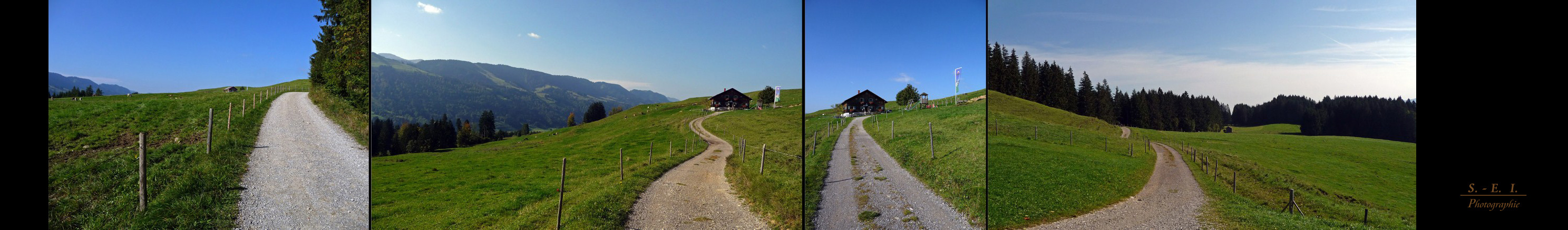 "Weg zur Siede Alpe und der Blick zurück zum kleinen Stall"