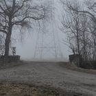 "Wegkreuzung bei Nebel ohne Plastikabfall"