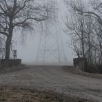 "Wegkreuzung bei Nebel ohne Plastikabfall"