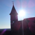 Wehrturm der Abtei St. Michaelsberg , Siegburg im Gegenlicht