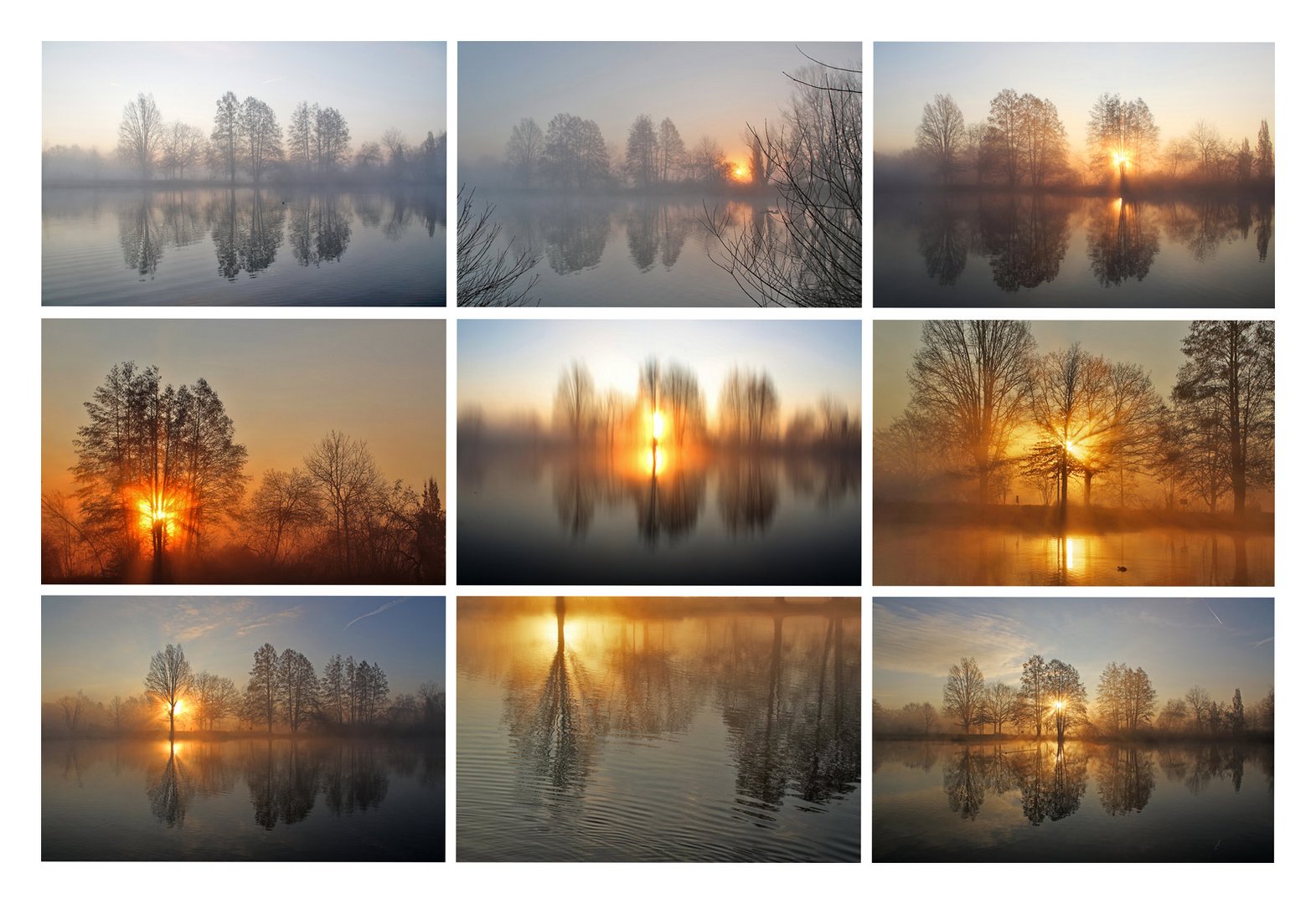 Weiher bei Sonnenaufgang mit Spiegelungen