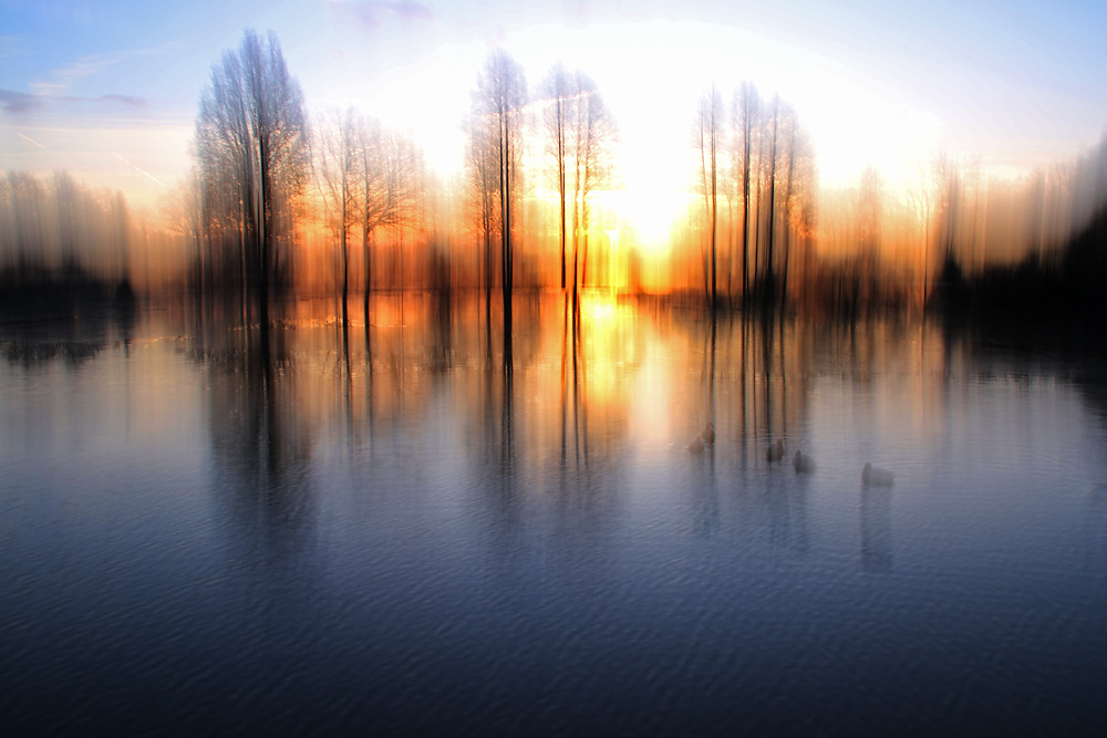 Weiher-Wischeffekt bei Sonnenaufgang