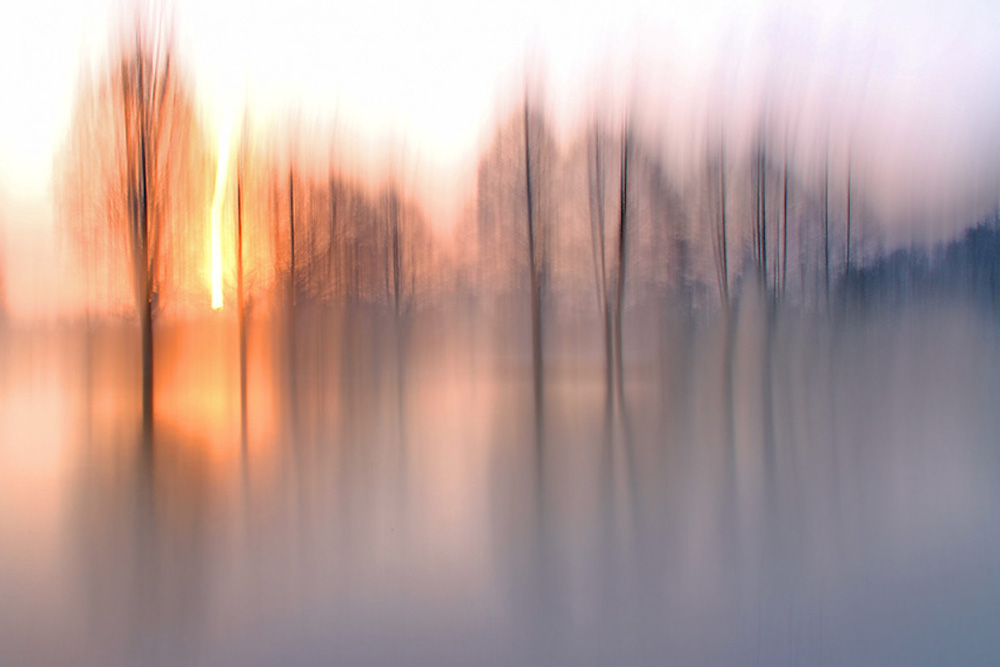 Weiher-Wischeffekt bei Sonnenuntergang