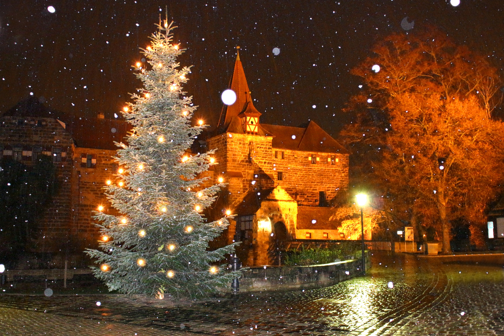 Weihnachten Schloss Lauf an der Pegnitz Schneefall