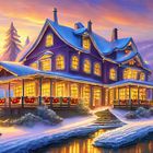 Weihnachtlich beleuchtetes Haus
