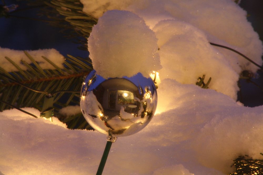 Weihnachtliche Stimmung auf Balkonien zu blauer Stunde