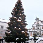 Weihnachtsbaum am Wangener Markt, früher, nebliger Abend