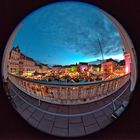 Weihnachtsmarkt Landau 2015 vom Balkon mit Fisheye fotografiert.