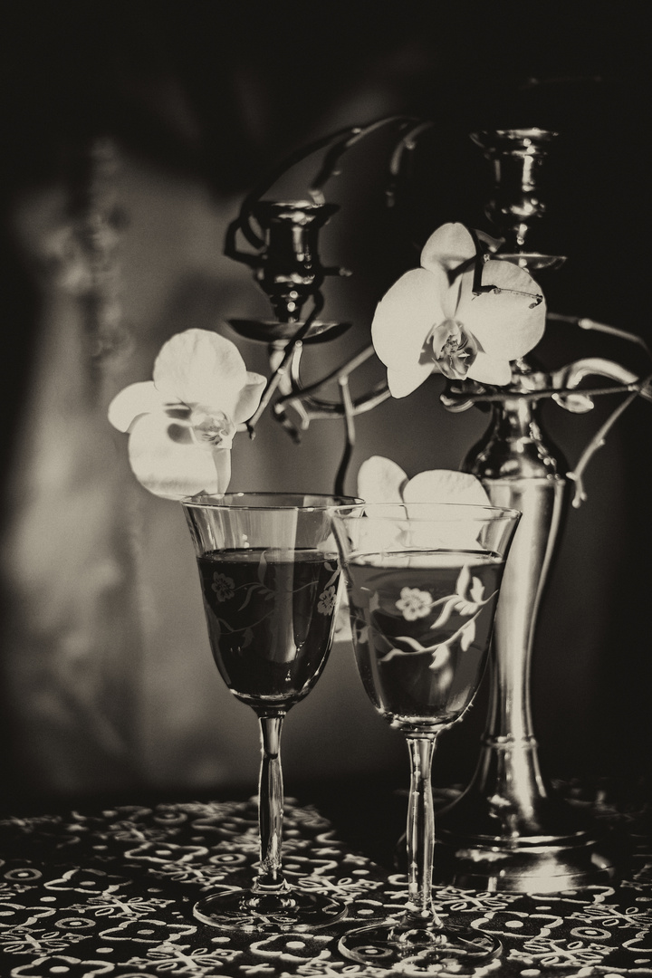 Wein und Orchidee sw