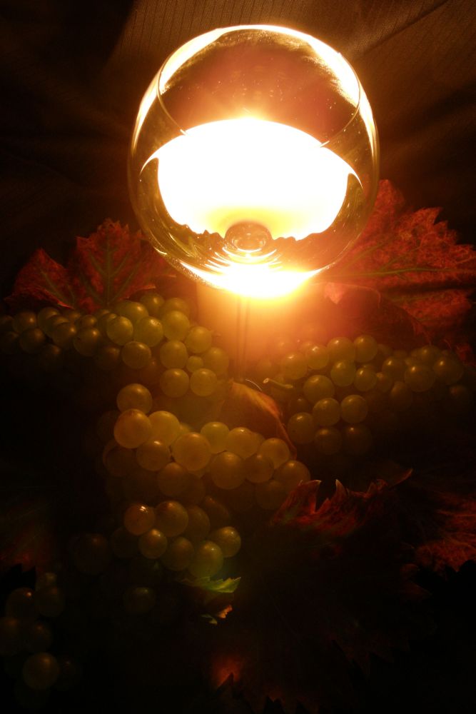 Wein und Trauben bei Dunkelheit