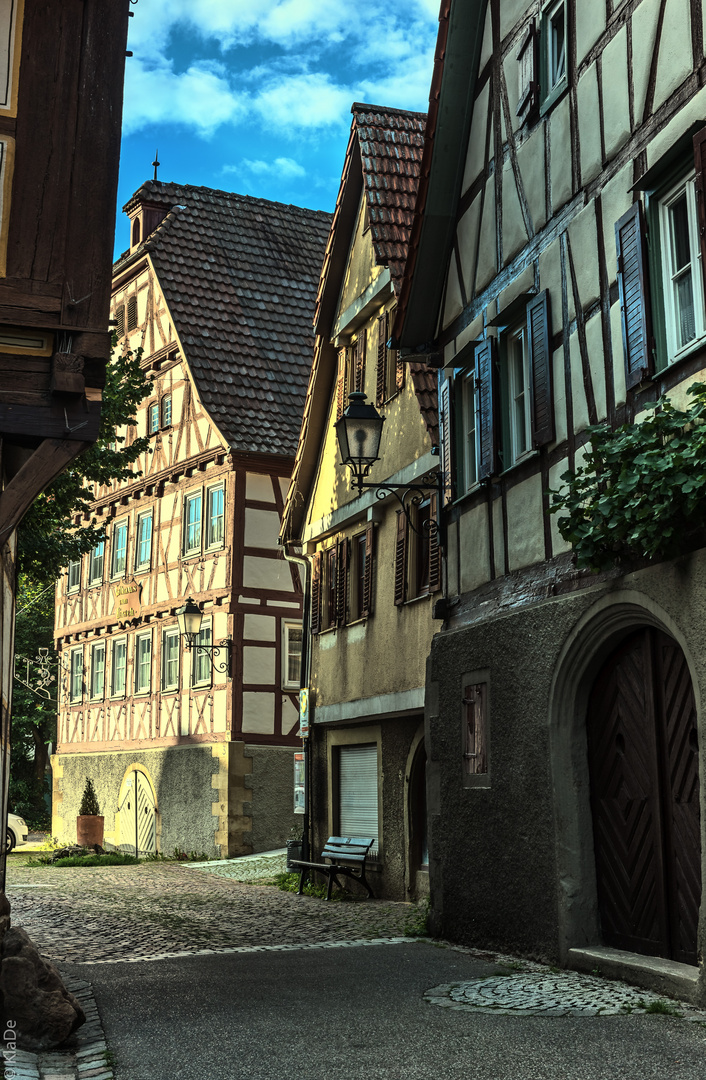 Weinstadt-Stümpfelbach - Fachwerk und Skulptur - Gasse