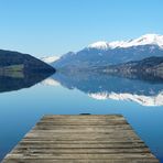 Weiße Bergspitzen im blauen See