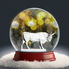 Weißer Stier in Schneekugel(Donnerstag mit Durchblick)