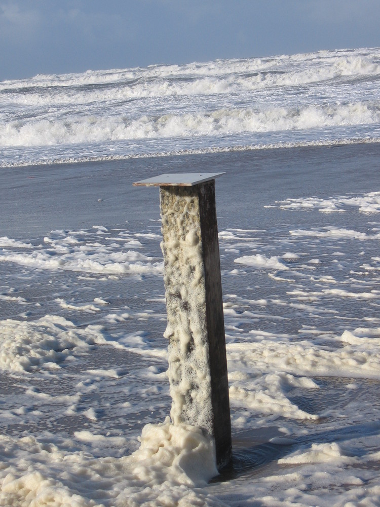 Wellen und Schaumkopfen in Katwijk/NL.