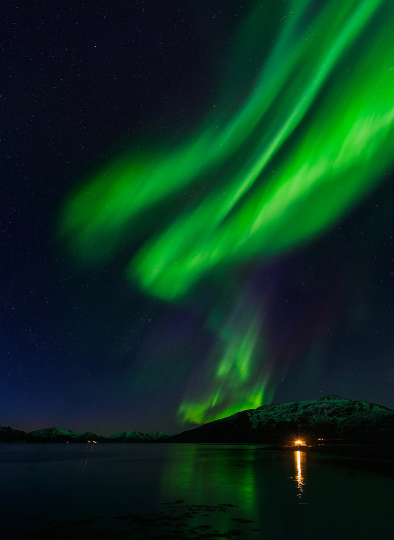 wenn das nordlicht hoch über den himmel flasht