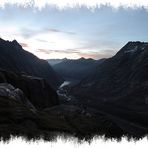 Wenn der Tag beginnt - Blick von der Lauteraarhütte- auf den Grimsel Stausee