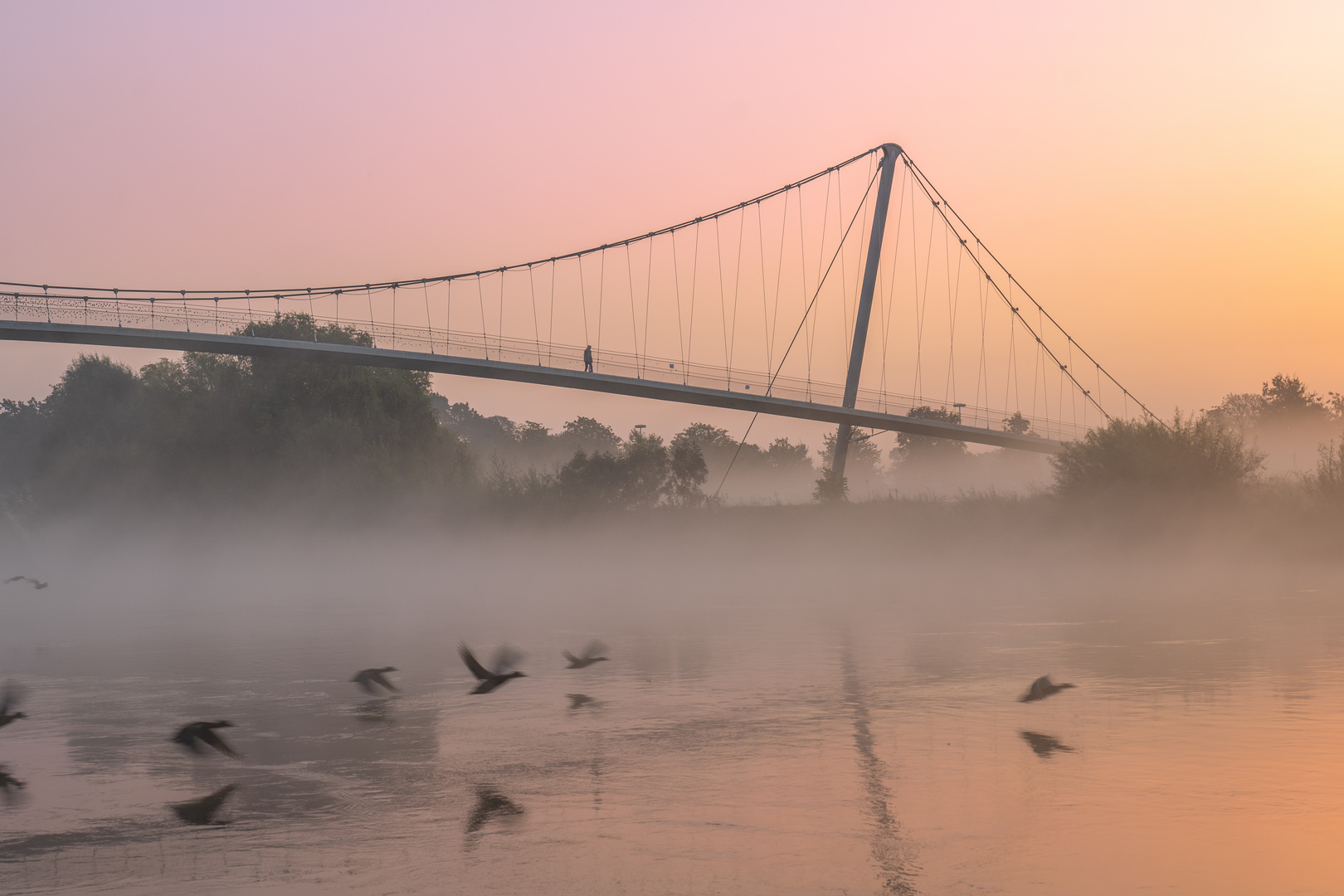 Weser in Minden mit Nebel