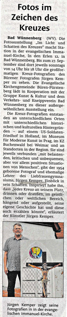 - Westf.Volksblatt vom 8.7.2020 zur Ausstellung "Im Licht und Schatten des Kreuzes" -