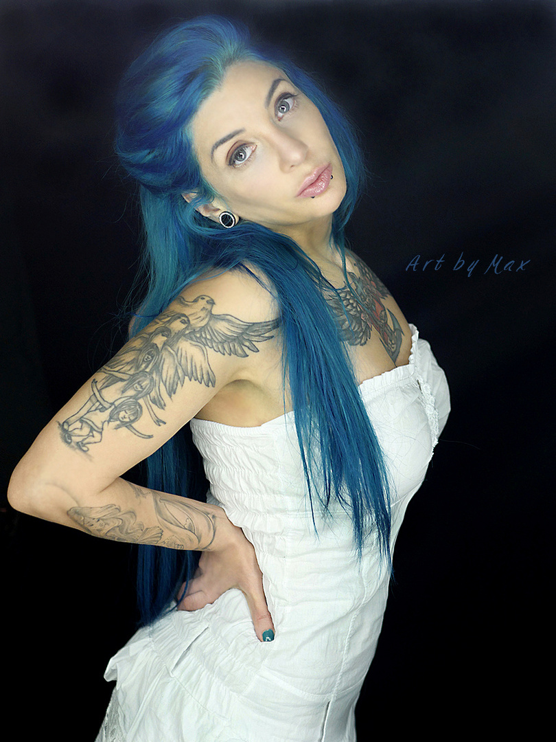 white blue tattoo