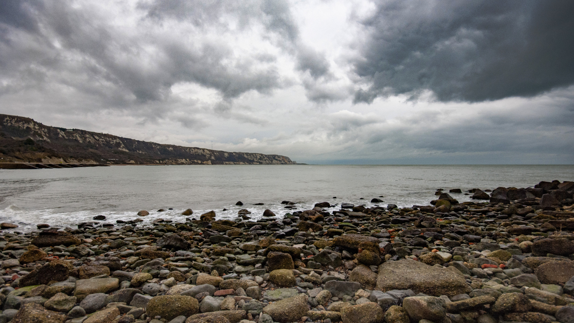 white cliffs on grey day