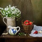 white flowers and strawberry